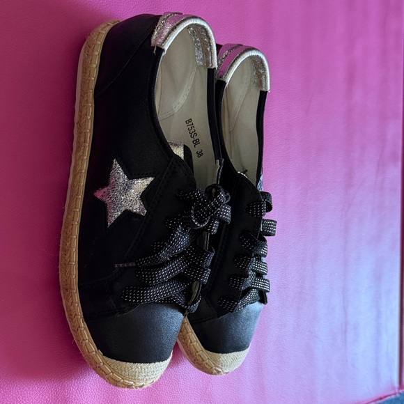 Black Espadrille Sneakers with Silver Star Accent NEW with tags - Picture 4 of 5